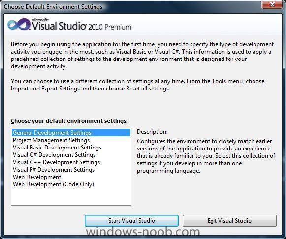 vs2010 choose your default environment settings.jpg