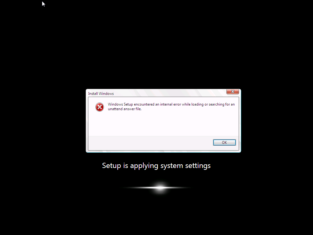 windows setup encountered an internal error while loading or searching for an unattend answer file.png