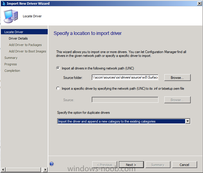 import all drivers in the following network path (unc).png