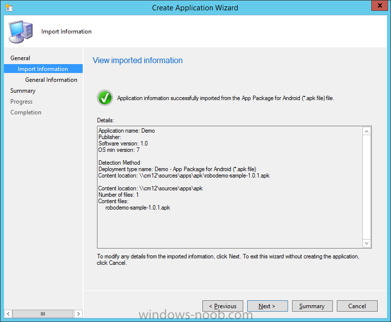 Create Application Wizard successfully imported the app package.png