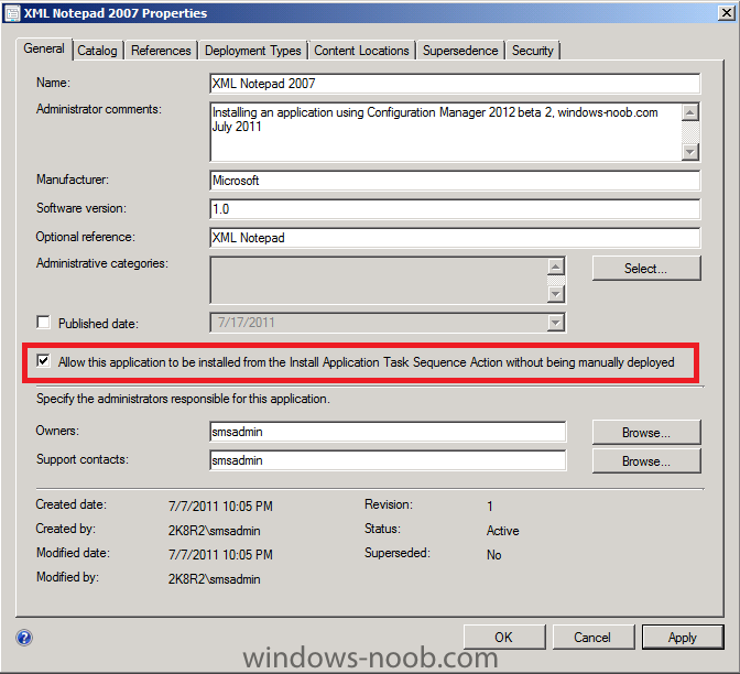 allow this application to be installed from the Install Application Task Sequence Action without being manually deployed.png