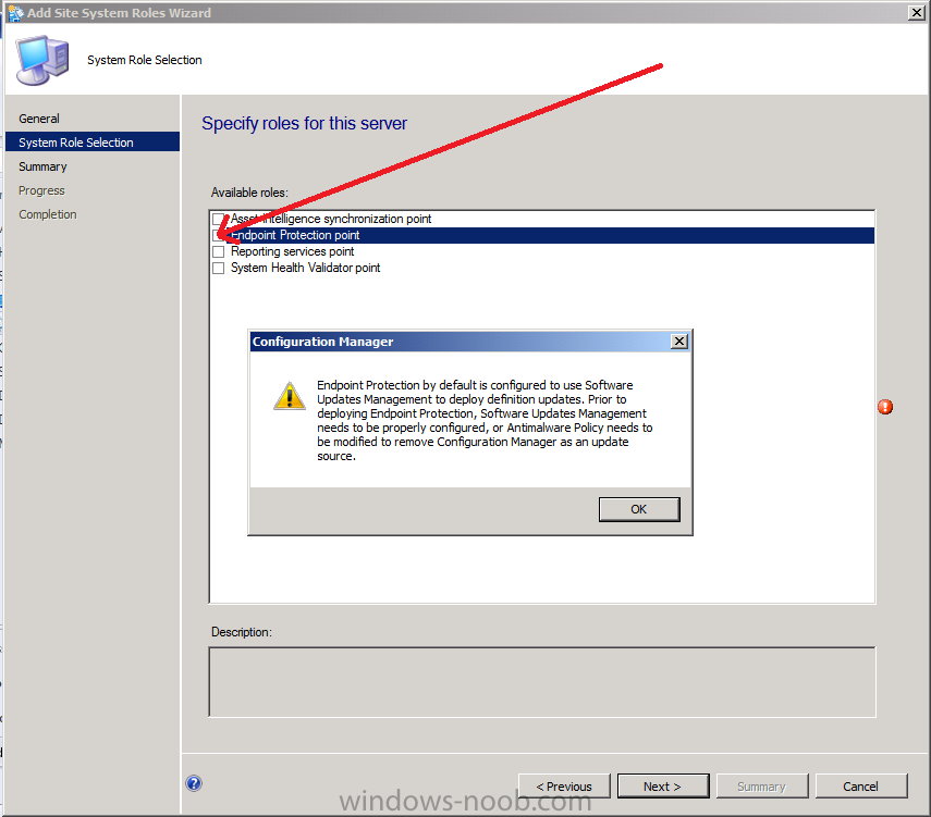 configuration manager pop up for endpoint protection point role.png