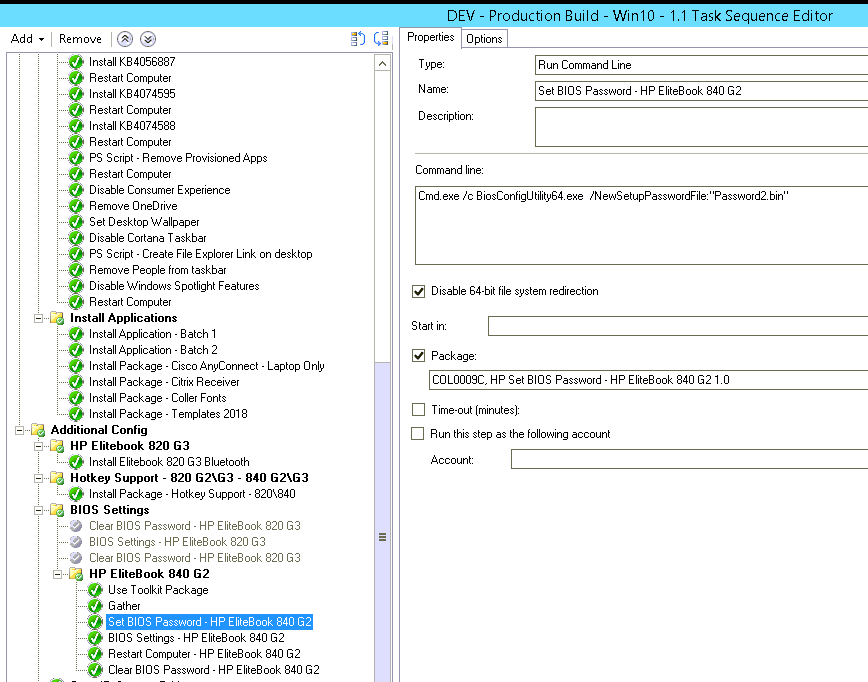 SCCM Pushing HP Bios Settings via (Win10 1709)