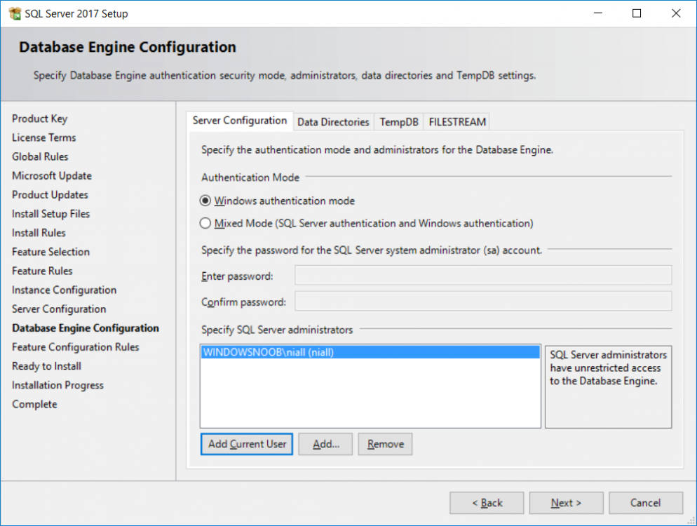 sql server installation - Server configuration.png