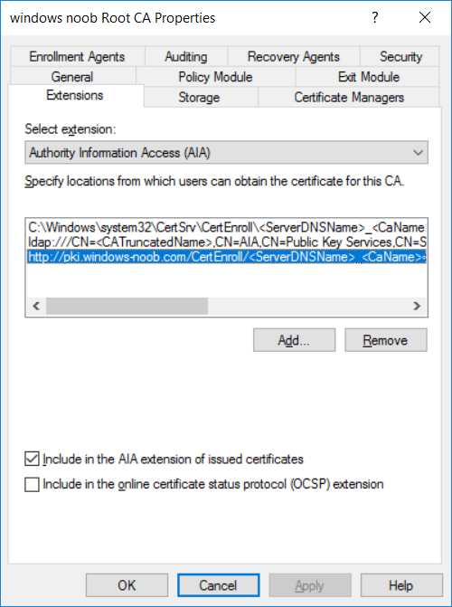 windows noob root ca AIA settings.png