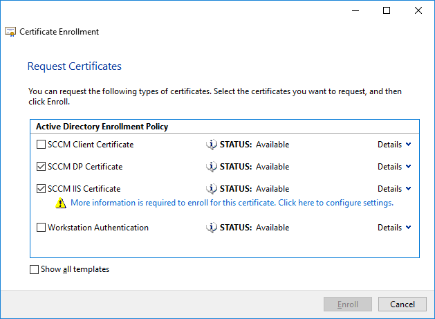 sccm dp certificate and sccm iis certificate.png