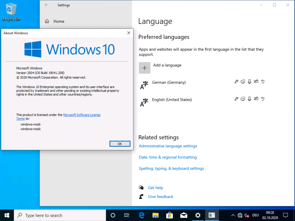 windows 10 version 2004 language pack and fods installed.png