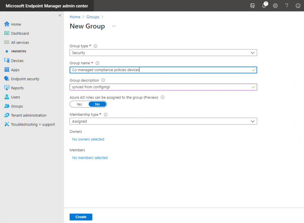 co-managed compliance policies devices aad group.png