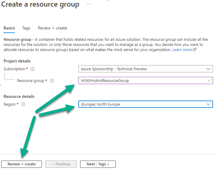 create a resource group and review.png