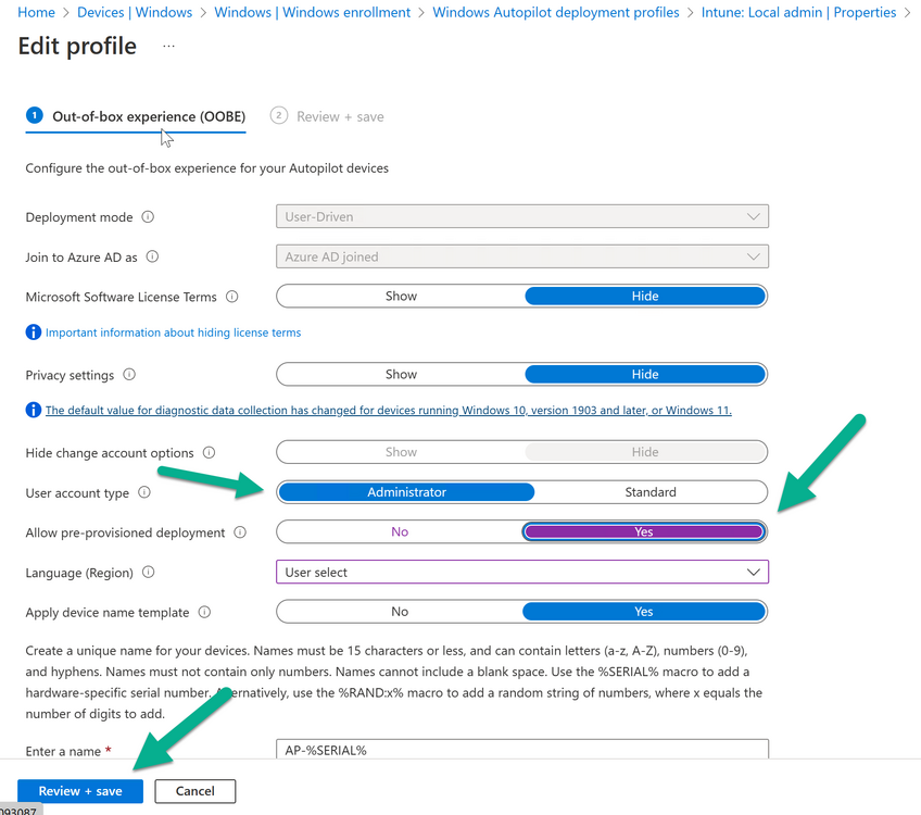 Windows Autopilot Deployment Profile settings.png